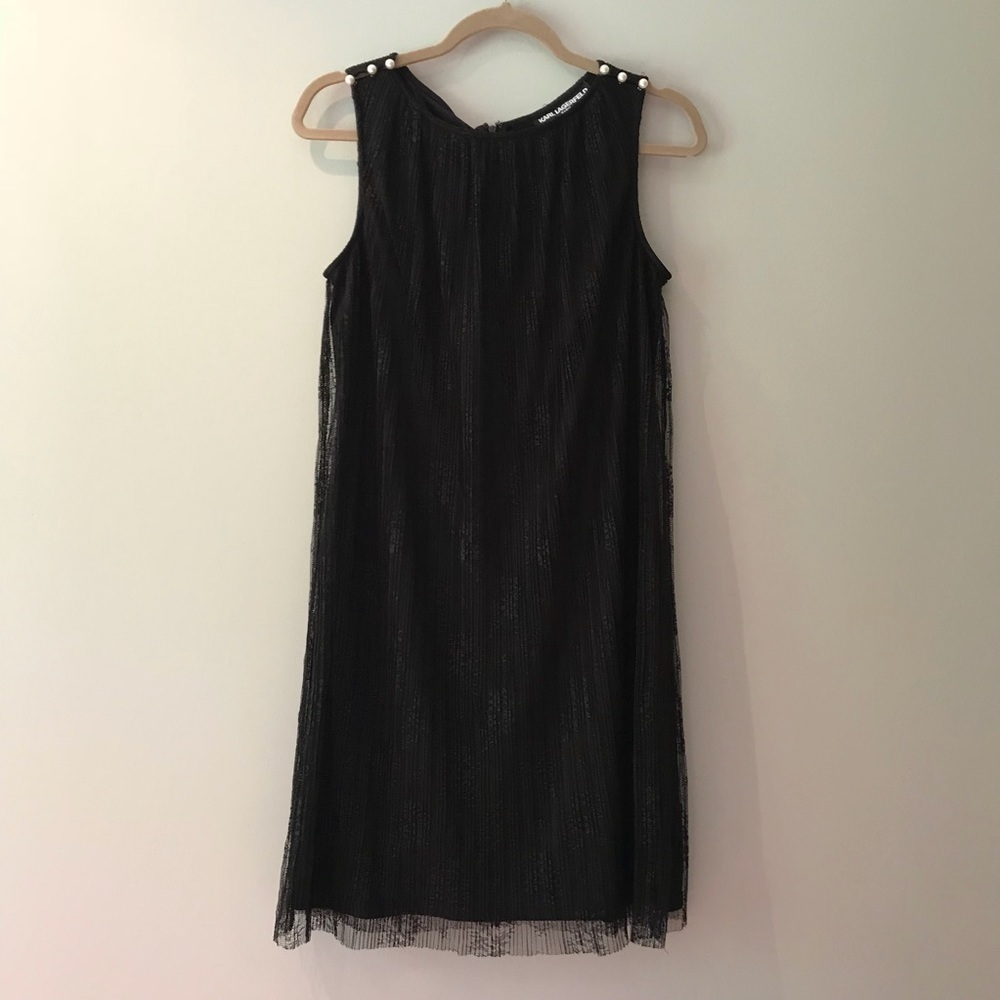 EUC Karl Lagerfeld Black Swing Lace Dress Pearl 6​​​​​​